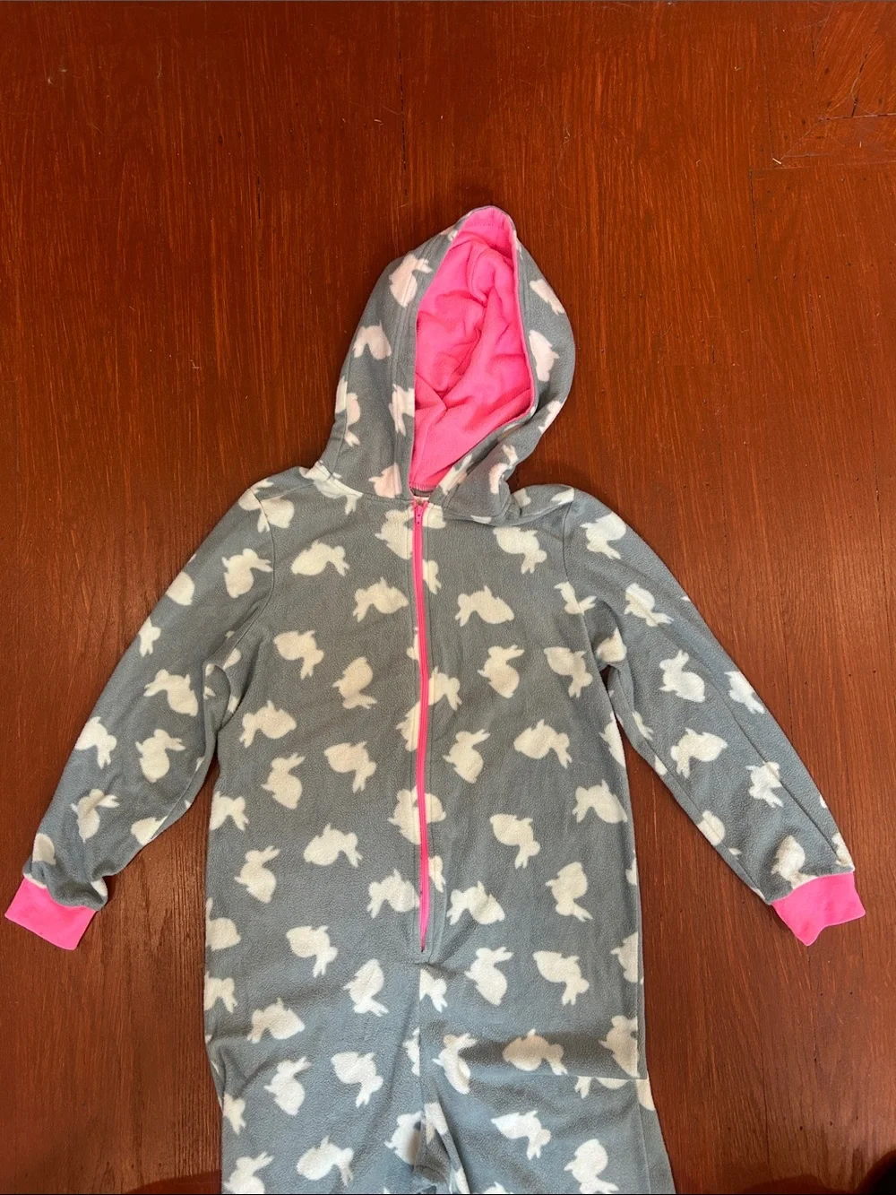 Forever 21 Grey Hooded Kids Onesie with Pink Trim